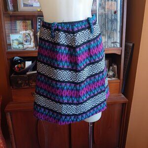 SMALL 24" Vintage 1970's Womens Skirt ACRYLIC KNIT PURPLE peasant PRINT MOD